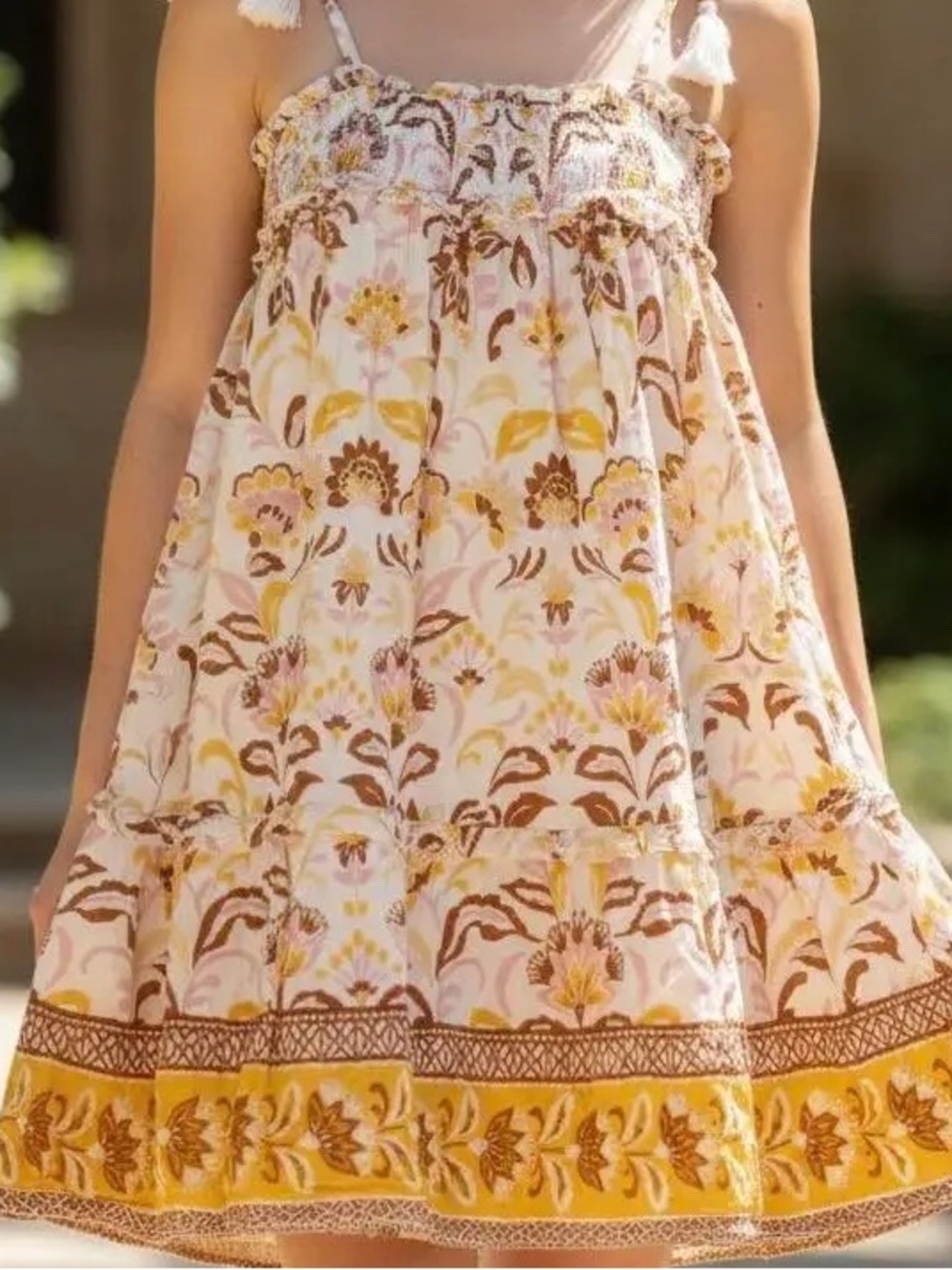 Jessica Simpson Girls Yellow and Brown Floral Tie-Shoulder Sundress